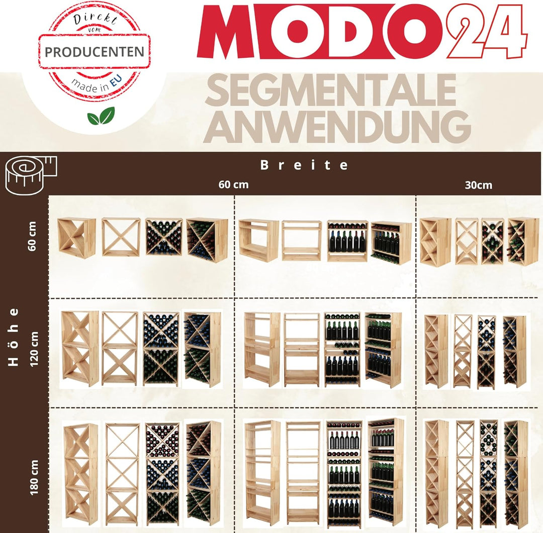 Flaschenregal mit Auszugsböden, Weinregal Massivholz für 30 Flaschen, Weinschrank, Modulares Weinstä