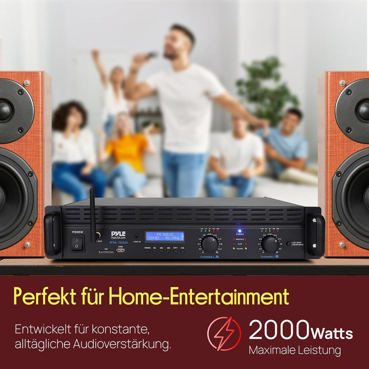 Pyle Verstärker, Mini Verstärker, 2000W- Bluetooth, Amplifier, Stereo, Audio - Rackmount- 2 Kanal mi