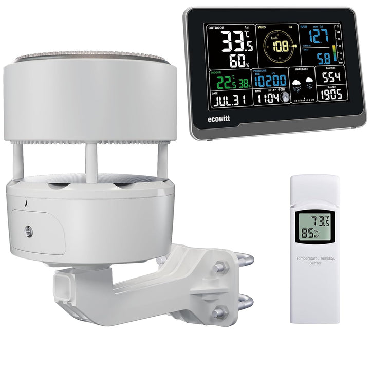 ECOWITT Funk-Wetterstation WS3902 mit 7,5 Zoll LCD-Display, Garten-Wetter-Sensor WS85 (Solarpanel/Re