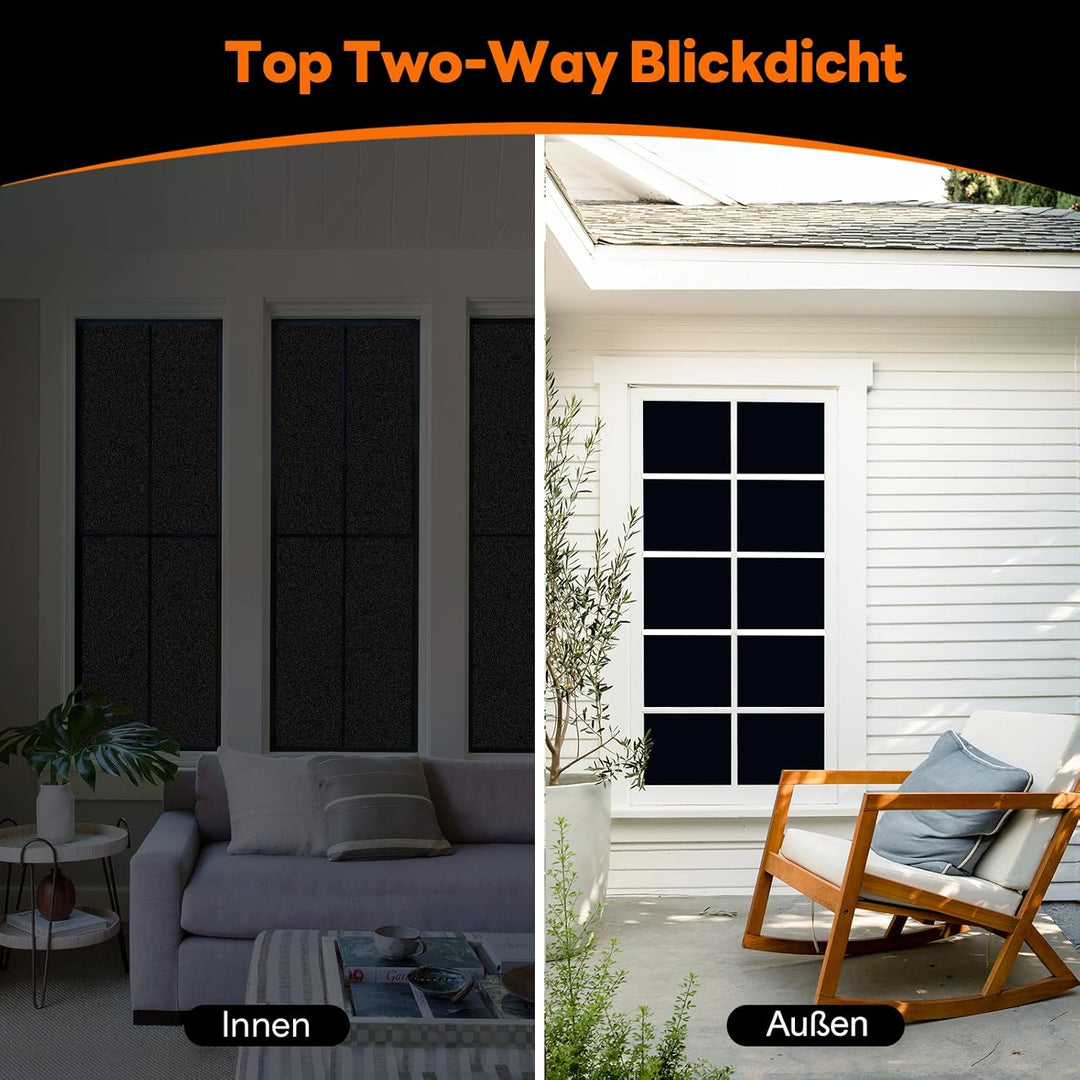 Funfox Fensterfolie Schwarz Verdunkelungsfolie Blickdicht Fenster Sonnenschutz Milchglasfolie Selbst