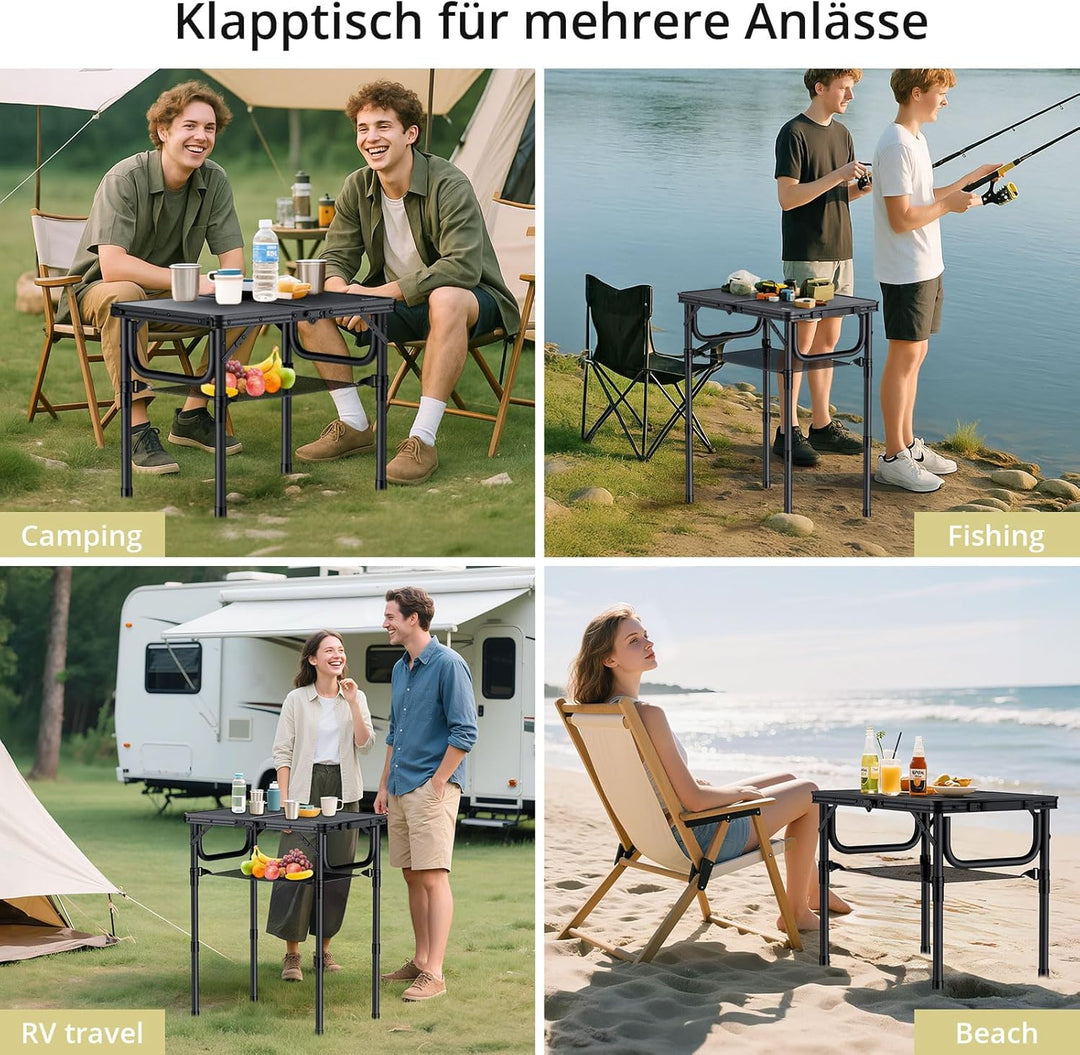 Anbte Campingtisch Klappbar aus Aluminium 3 Höhenverstellbar Koffertisch mit Aufbewahrungsnetz Tragb