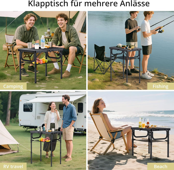 Anbte Campingtisch Klappbar aus Aluminium 3 Höhenverstellbar Koffertisch mit Aufbewahrungsnetz Tragb