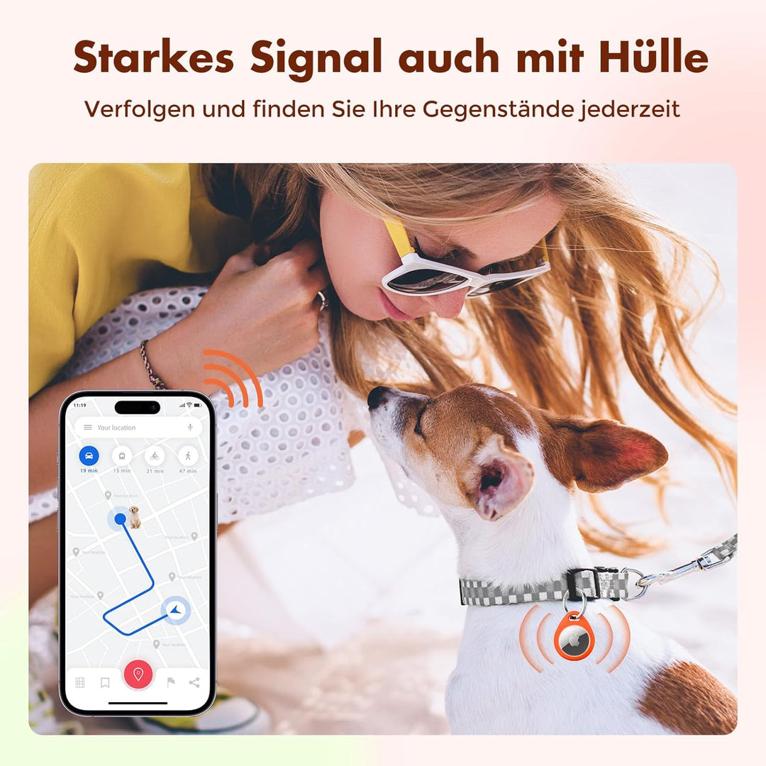 UNBREAKcable 360° Schutzhülle für AirTag [4er-Pack], TPU Vollschutz Schlüsselanhänger mit 304 Edelst