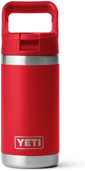 YETI Rambler Jr Kinder Trinkflasche 12 oz (354 ml) Rescue Red – Edelstahl Trinkflasche mit Strohhalm