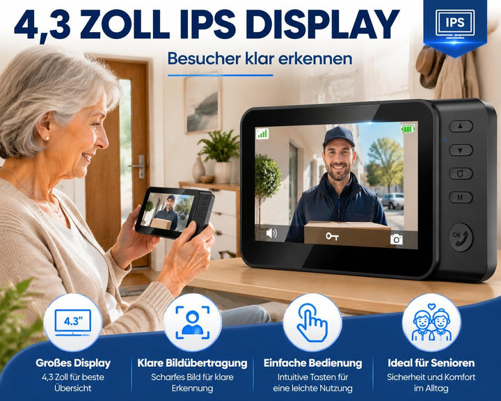 TKMARS Türklingel Funk mit Kamera Funkklingel Aussen Wasserdicht mit 4,3 Zoll IPS Monitor,ohne WLAN