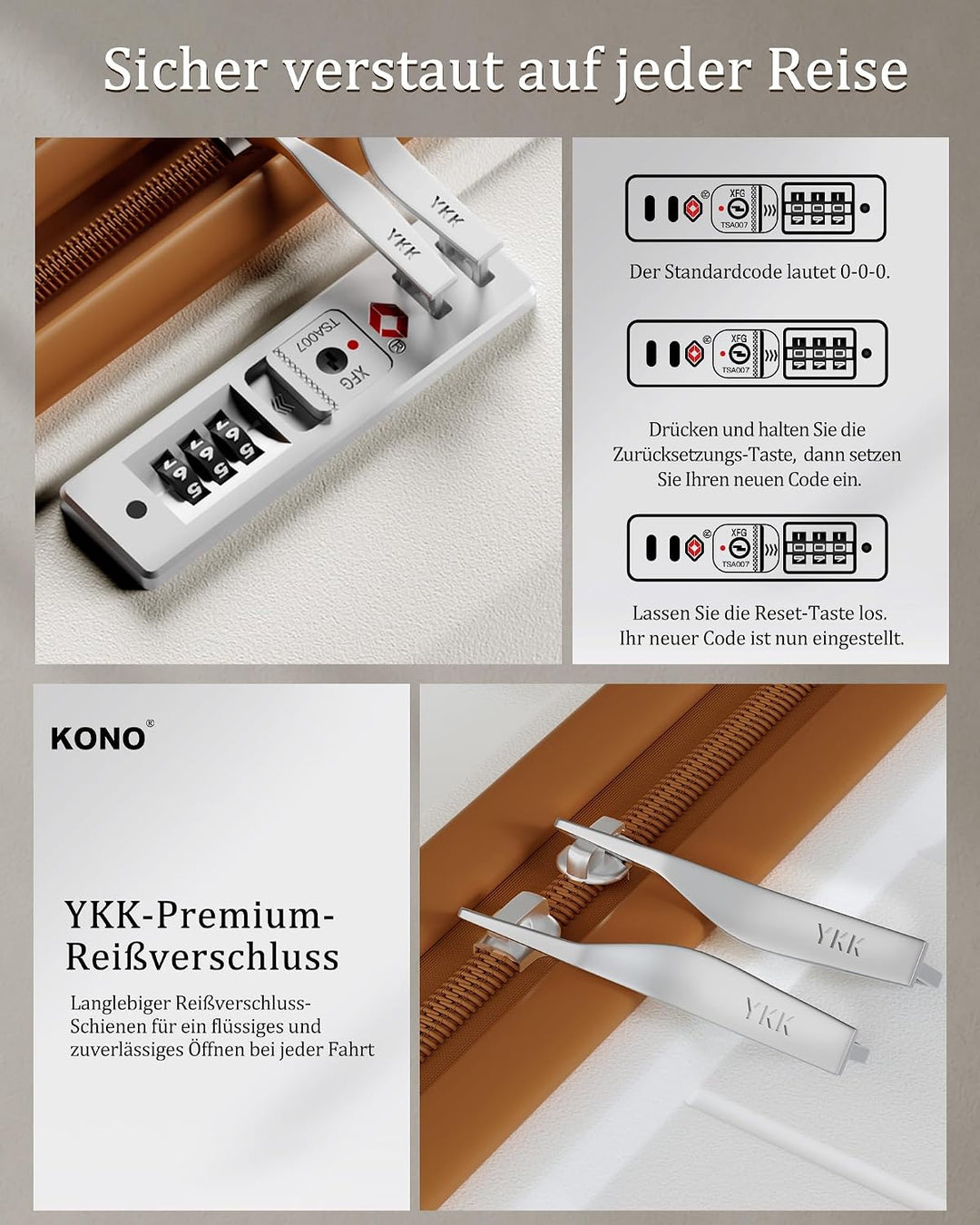 KONO Gross Koffer 75cm Leicht Reisekoffer aus Polypropylen Hartschale Koffer mit 4 Rollen und TSA Sc