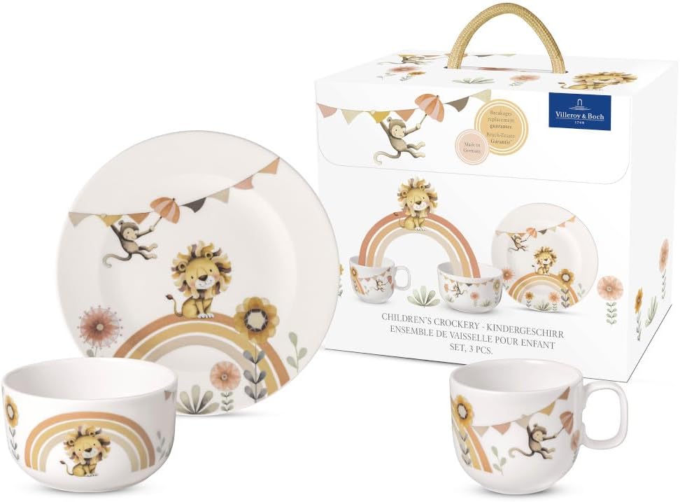 Villeroy & Boch – Boho Kids "Roar like a lion" Kindergeschirr-Set 3 teilig Beige, Spülmaschinenfest,