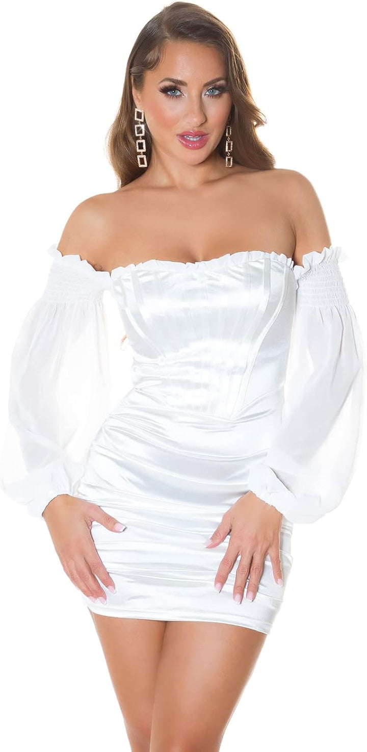 Koucla Sexy Off-Shoulder Satinlook Minikleid S Weiss, S Weiß