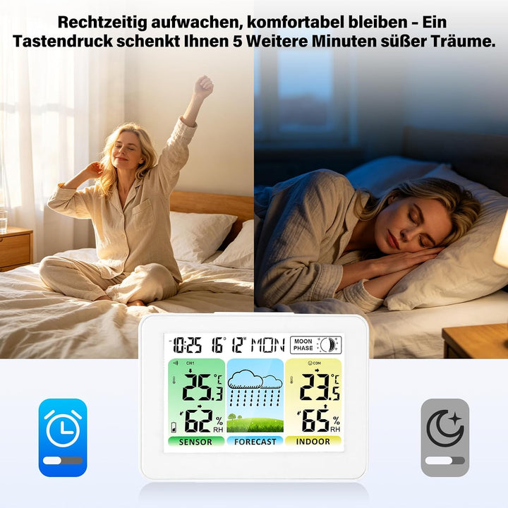 Wetterstation Funk mit Aussensensor, Wetterstationen Innen und Aussentemperatur Funk mit Wettervorhe