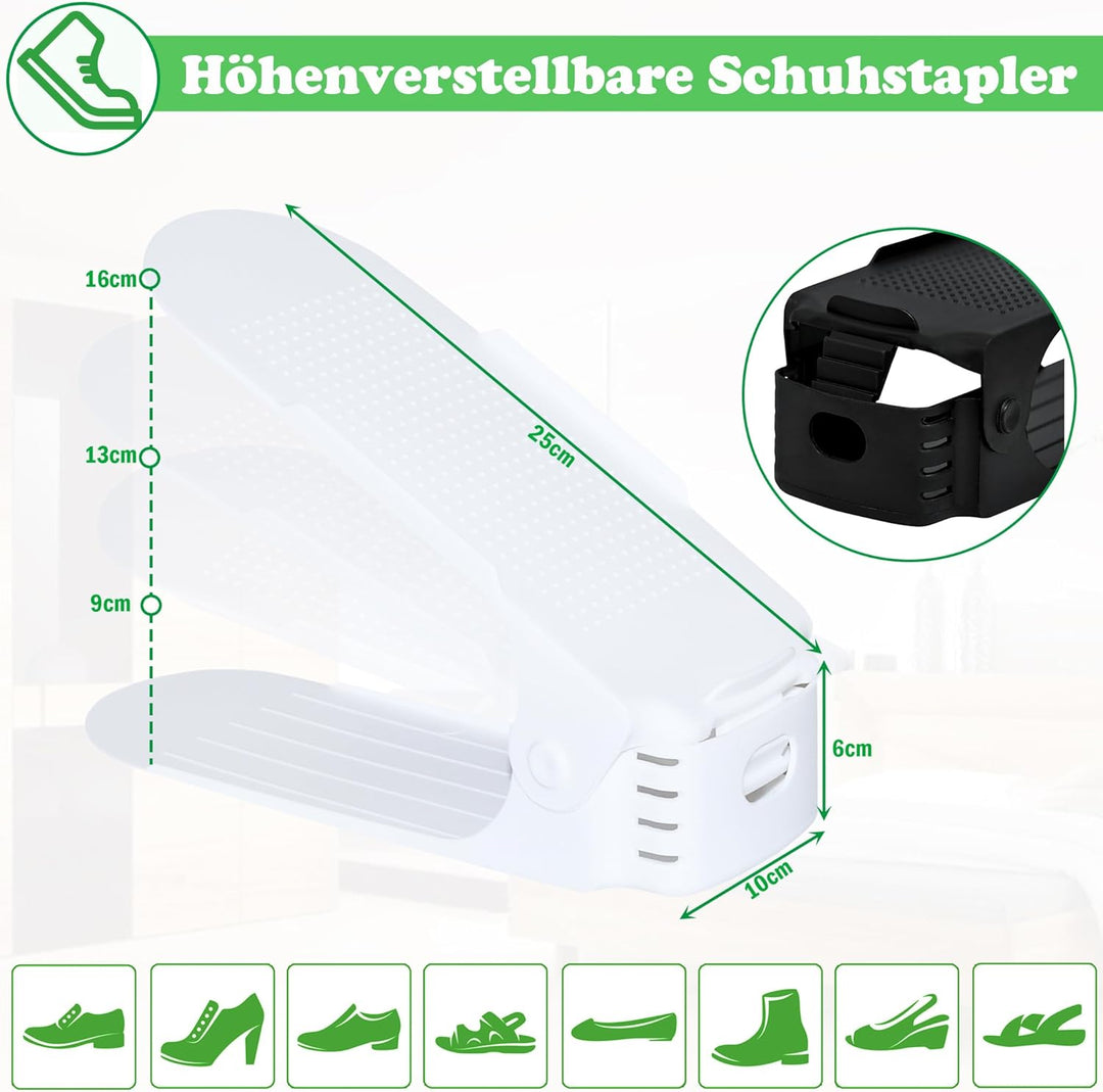 SUBTLETY Einstellbare Schuhstapler 30 Stück PP Schuhregale Höhenverstellbar Schuhorganizer Rutschfes
