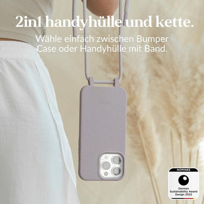 Woodcessories - Nachhaltige Handykette abnehmbar kompatibel mit iPhone 13 Pro Hülle mit Band lila -