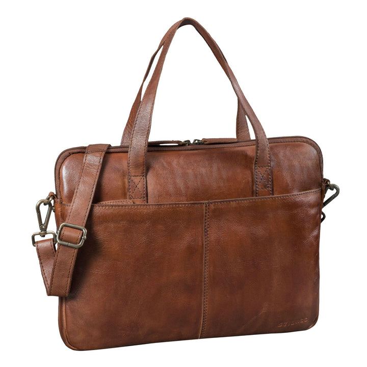 STILORD "Leonel Schmale Laptoptasche 15.6 Zoll Leder Braun Aktentasche Herren Notebooktasche Echtled