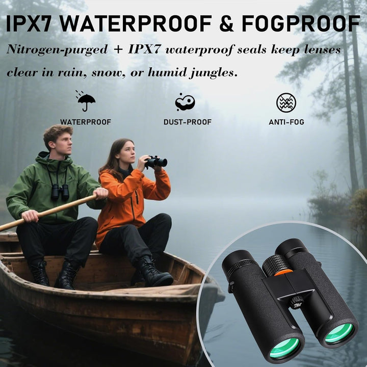 TRV Fernglas für Erwachsene, 10 x 42, leistungsstark, wasserdicht, beschlagsicher, BAK4-Prisma, mit