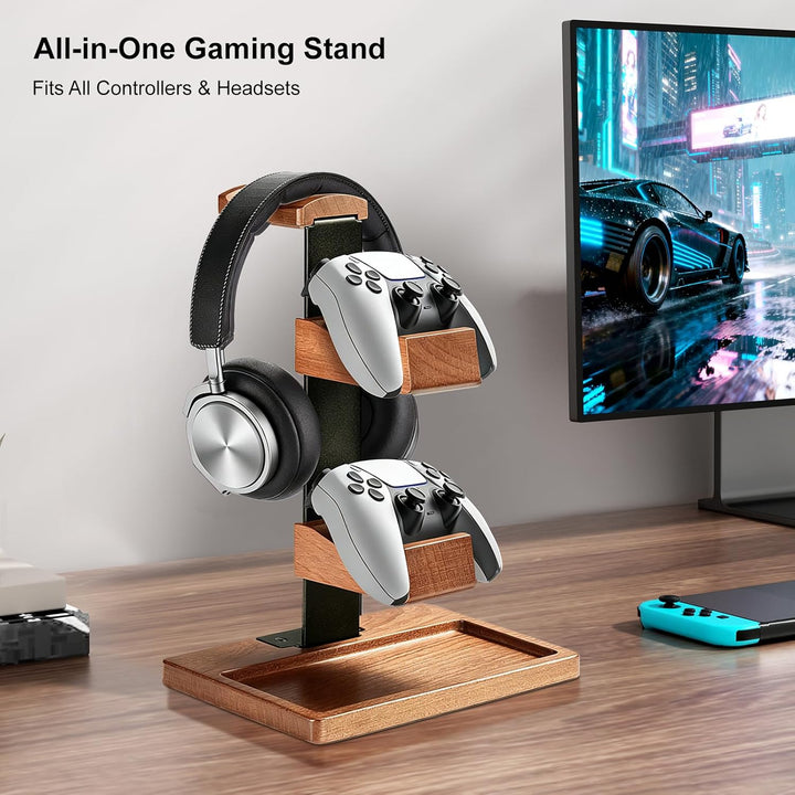 Controller und Kopfhörer Ständer aus Massivholz, Kopfhörer Halterung Halter aus Holz, Headset Stände