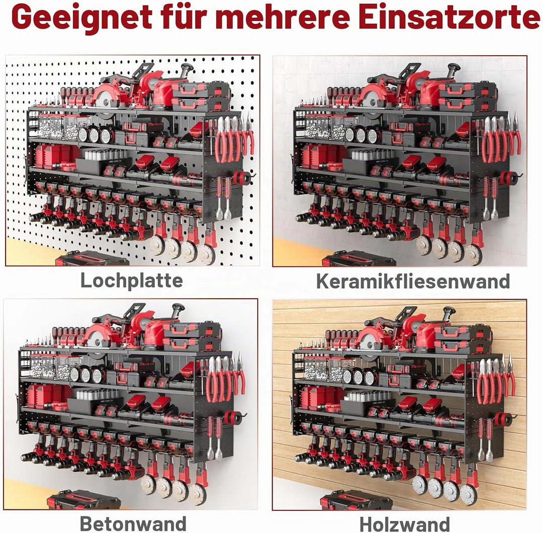 4 Ebenen Werkzeug Wandhalterung,Wandhalterung Schlagbohrschrauber Werkzeugregal für 12 Elektrowerkze
