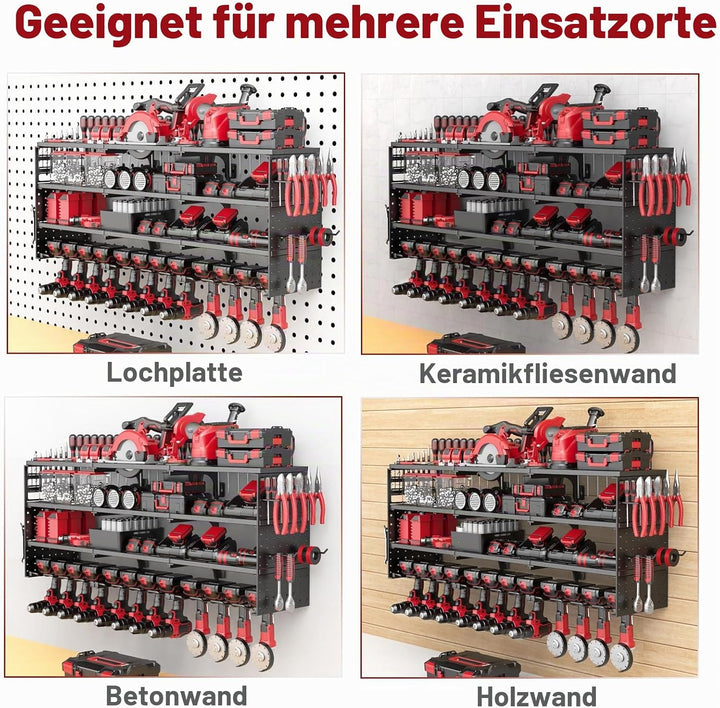 4 Ebenen Werkzeug Wandhalterung,Wandhalterung Schlagbohrschrauber Werkzeugregal für 12 Elektrowerkze