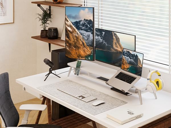 Fenge Dual Monitorständer mit Laptop Halterung/Telefon Halter/Headset Halterung, 2 Etagen Gross Mult