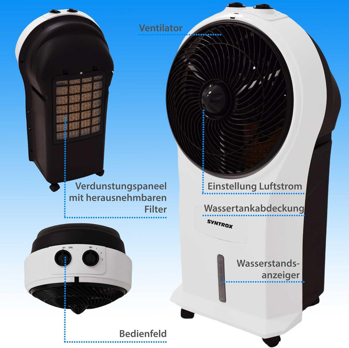 Syntrox Luftkühler mit Wasser Chilly | Verdunstungskühler | Luftbefeuchter, Multifunktions-Ventilato