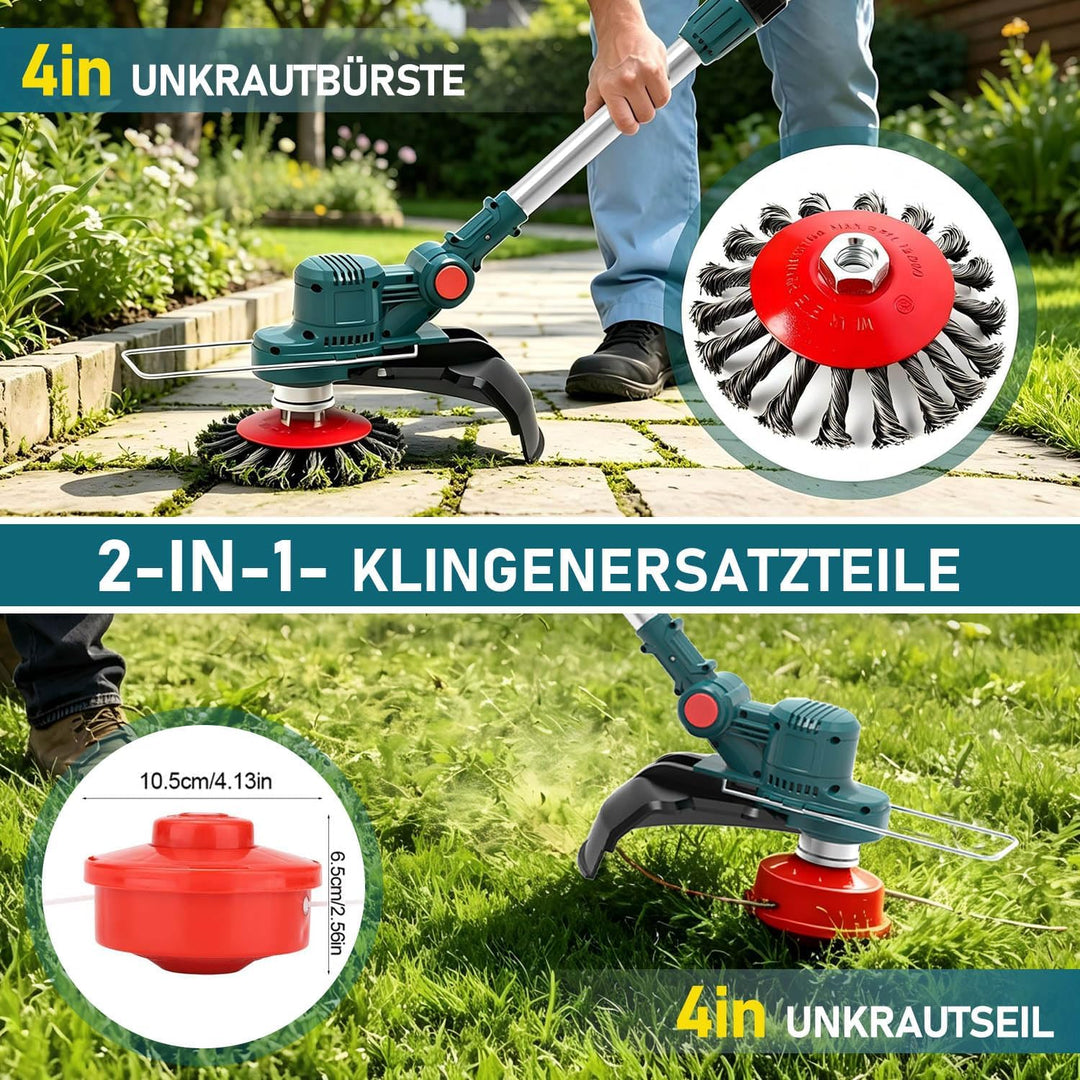 Rasentrimmer mit akku und Unkrautbürste, Kompatibel mit 18V-25V Lithium-Ionen-Akkus(Bürstenloser 750