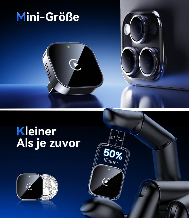 Wireless CarPlay Adapter Mini Plug &amp; Play Stabile ohne Verzögerung | Upgrade von Wired CarPlay auf W