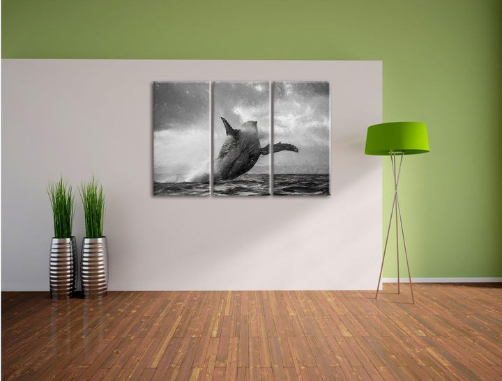 Pixxprint Buckelwale Kanada Kohle Effekt 3-Teiler Leinwandbild 120x80 Bild auf Leinwand