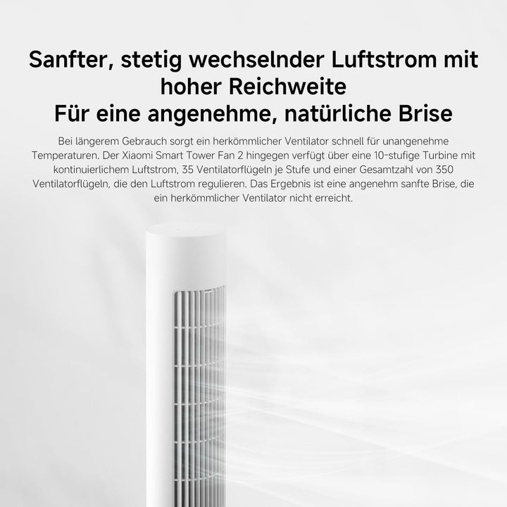 XIAOMI Smart Tower Fan 2 - Standventilator 150° Oszillation mit natürlichen Luftprofilen, Energiespa