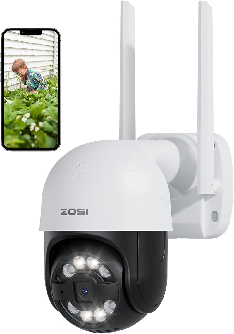 ZOSI 3MP 2K Pan/Tilt Überwachungskamera Aussen WLAN, 355°/140° Schwenkbar WiFi IP Kamera mit Plug-in