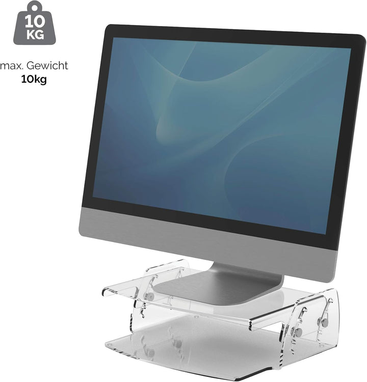 Fellowes Clarity Monitorständer, höhenverstellbar, 10kg Tragkraft, transparent