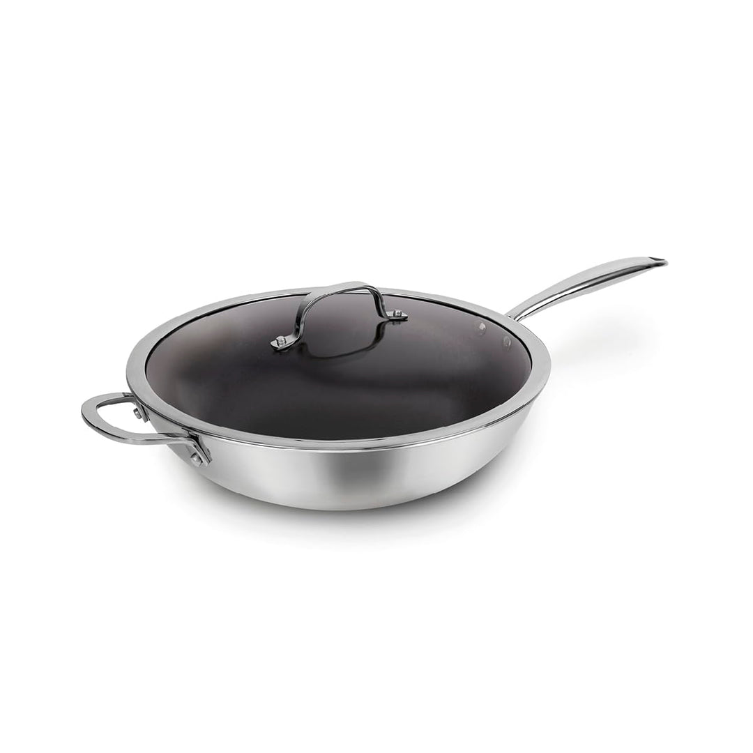 Qdesign - Dreischichtige Wok-Pfanne - Edelstahl mit Antihaftbeschichtung - Induktionsboden - Gesunde