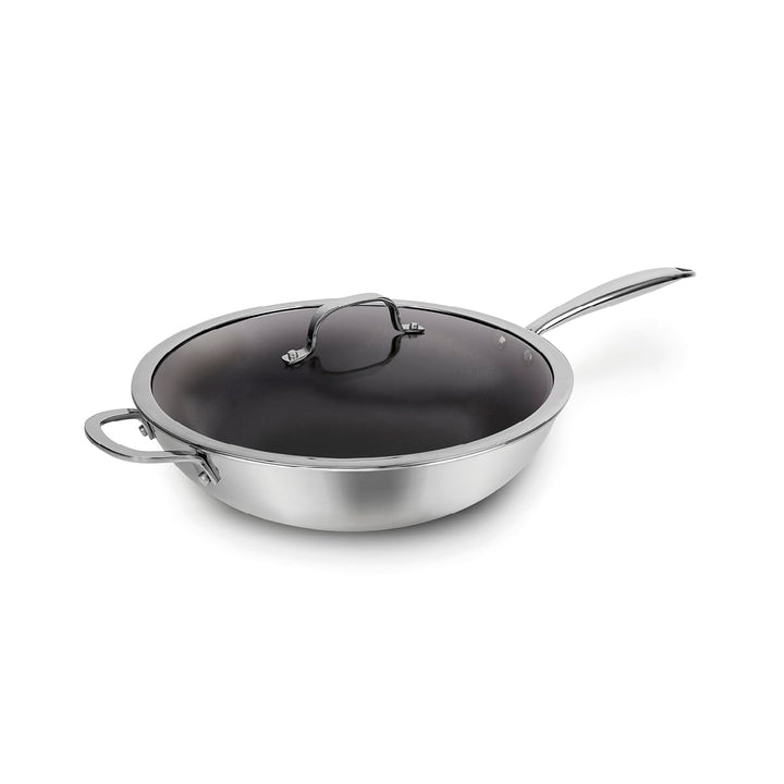 Qdesign - Dreischichtige Wok-Pfanne - Edelstahl mit Antihaftbeschichtung - Induktionsboden - Gesunde