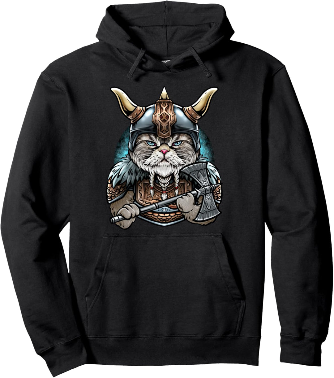 Wikinger Katze Pullover Hoodie