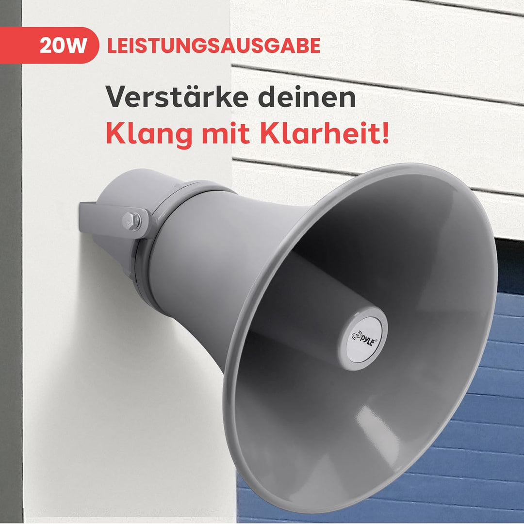 Pyle PA-Hornlautsprecher Innen/Aussen – Kompakter 24,6cm Lautsprecher, 20W, 400Hz–5kHz, 8Ω, 70V Tran