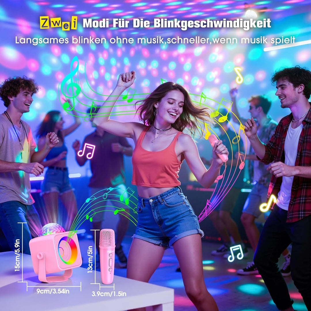 Dislocati Geschenk Mädchen 3-15 Jahre, LED Disco Karaoke Maschine Mikrofon Kinder Mit 2 Bluetooth Mi