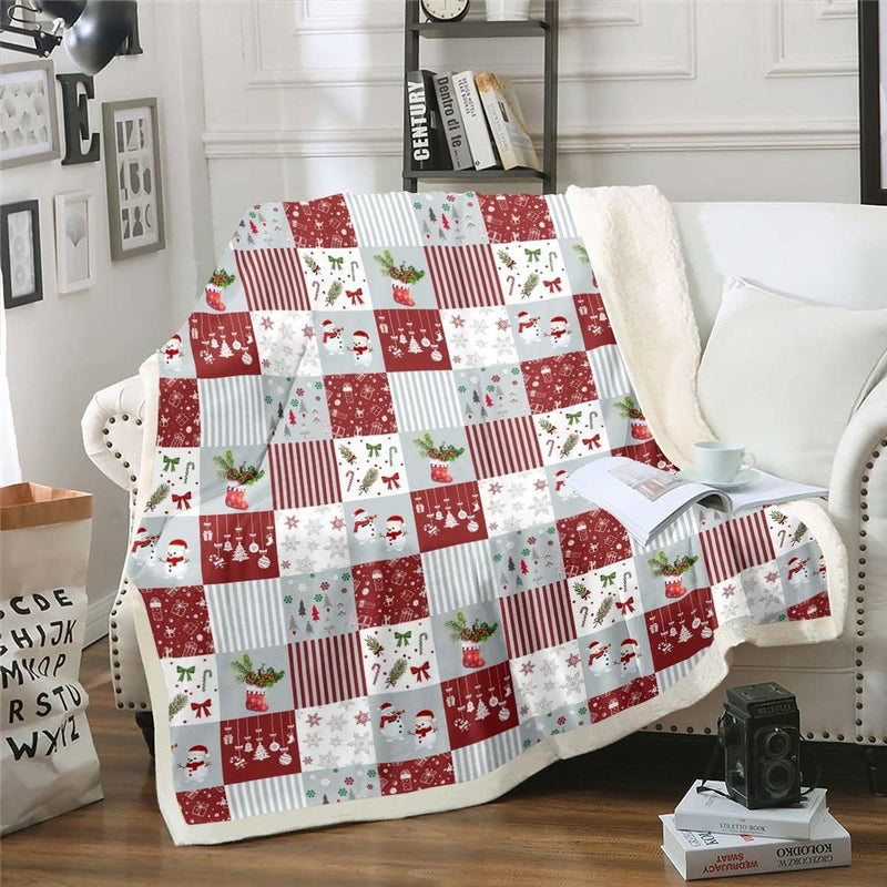 Weihnachten Decke 150x200 Rot Grau Weiss Flickwerk Fleece Decke Schneeflocke Lebkuchen Schneemann Fu