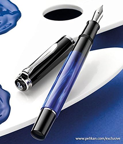 Pelikan 801850 Kolbenfüllhalter M205 Blau-Marmoriert, Feder EF in Faltschachtel, Feder EF