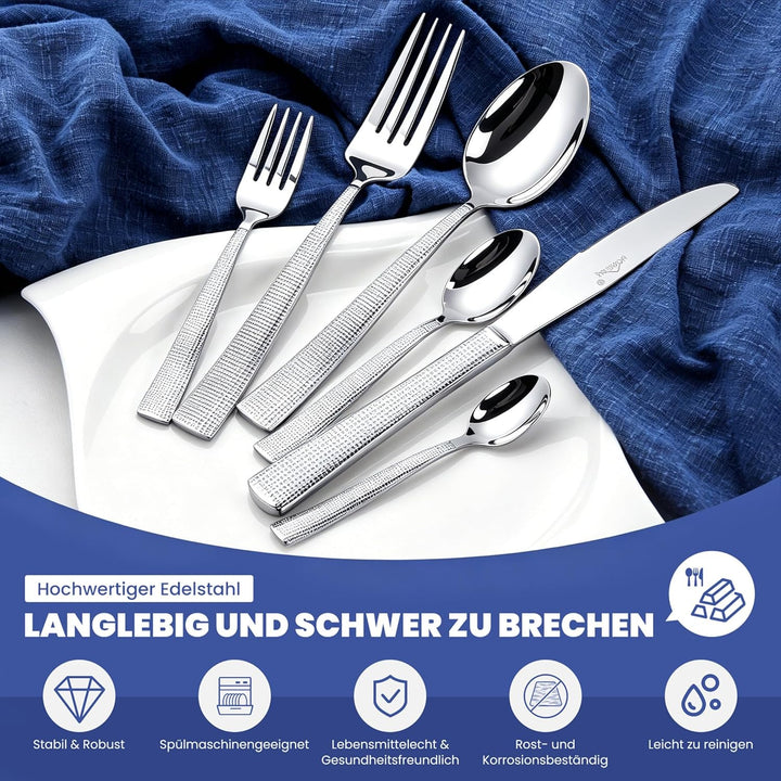 Besteck Set 12 Personen,72-tlg Edelstahl Besteckset,Cutlery Set mit Messer Gabel Löffel,inklusive Be