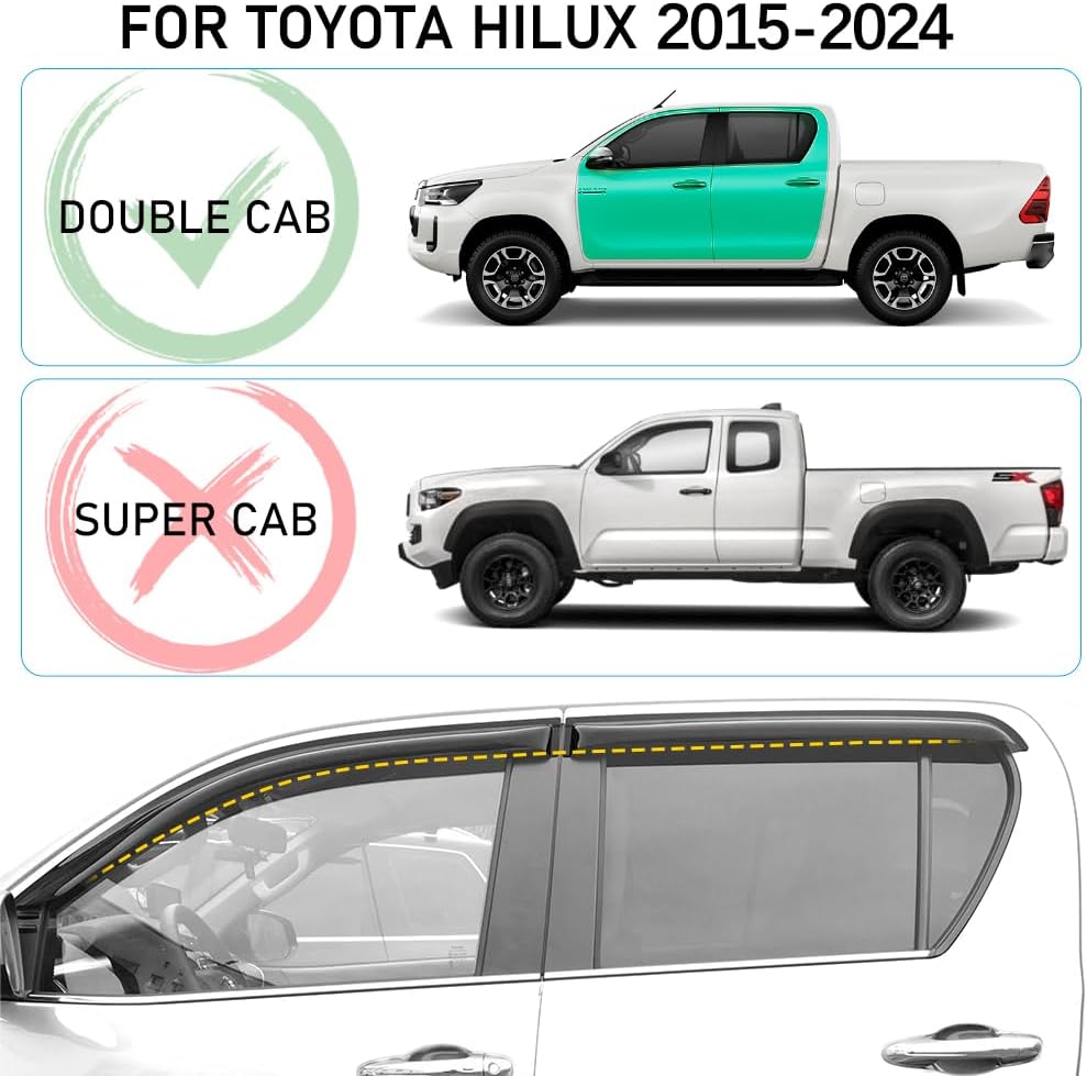 JHCHAN 4PCS Windabweiser Regenabweiser Rauch Schwarz für Toyota Hilux Revo 2015-2023 MK8 Pick-up Dop