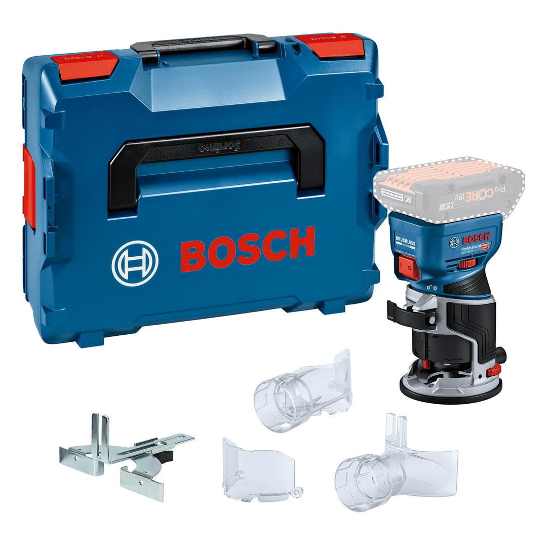 Bosch Professional 18V System Akku-Kantenfräse GKF 18V-8 (inkl. Parallelanschlag, 2x Saugadapter zum