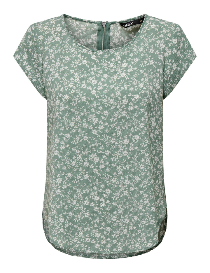 ONLY Damen Onlvic S/S Solid AOP Top Ptm T-Shirt, Blusenshirt, Kurzarm 34 Lily Pad/Aop:emma Mono Flow