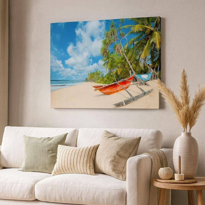 ARTTOR Bilder auf Leinwand 100x70cm Leinwandbild Golf Ozean Palme Boot Gross Wanddeko Bild Schlafzim