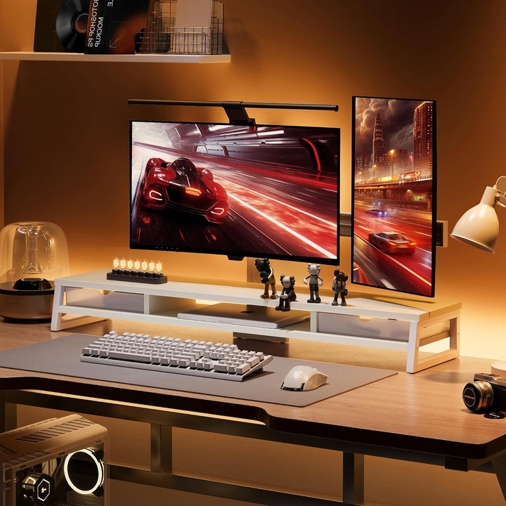 Fenge Dual Monitorständer Riser mit 2 Acryl Schubladen 2 Etagen 108cm Computer Bildschirmständer für