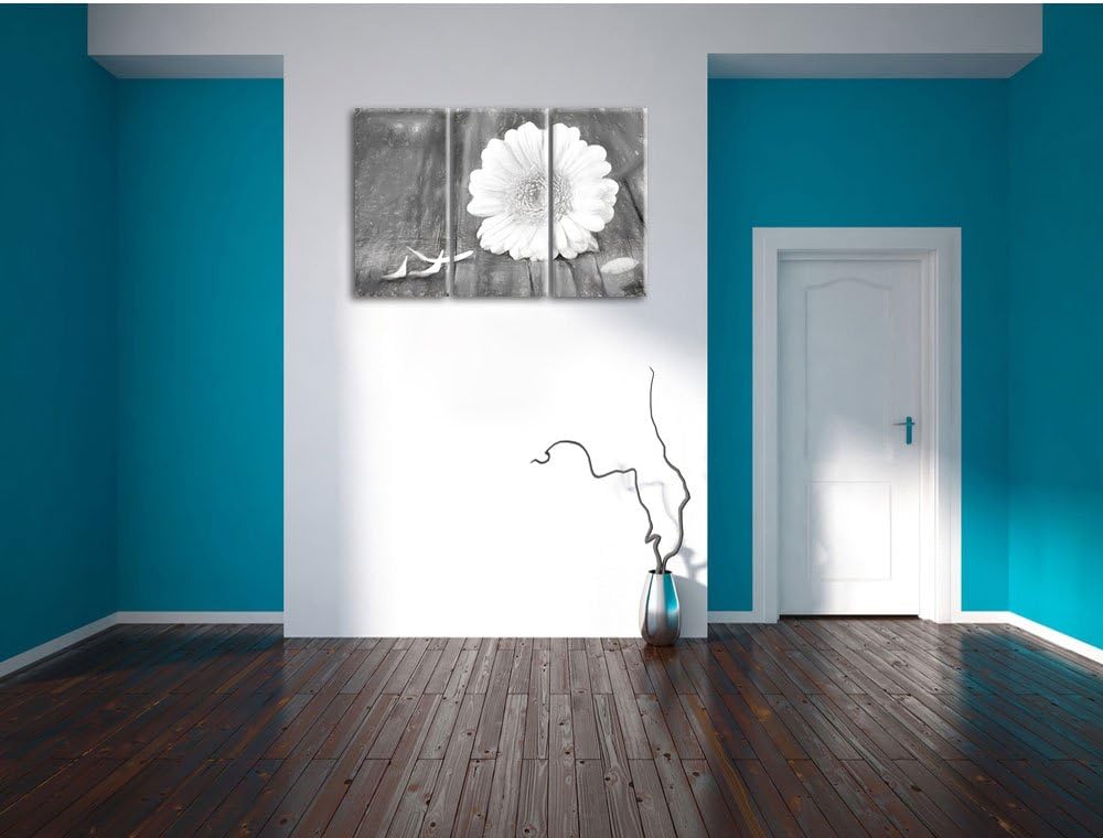 Pixxprint Gerbera auf Boden / 3-Teilig/Gesamtmass 120cm Leinwandbild bespannt auf Holzrahmen/Wandbil