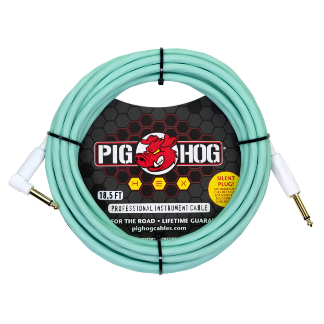 Pig Hog PHSH186GRR Hex Series Silent Kabel, Grau, 5,7 m 5.67M Winkel Seafoam Green, 5.67M Winkel Sea