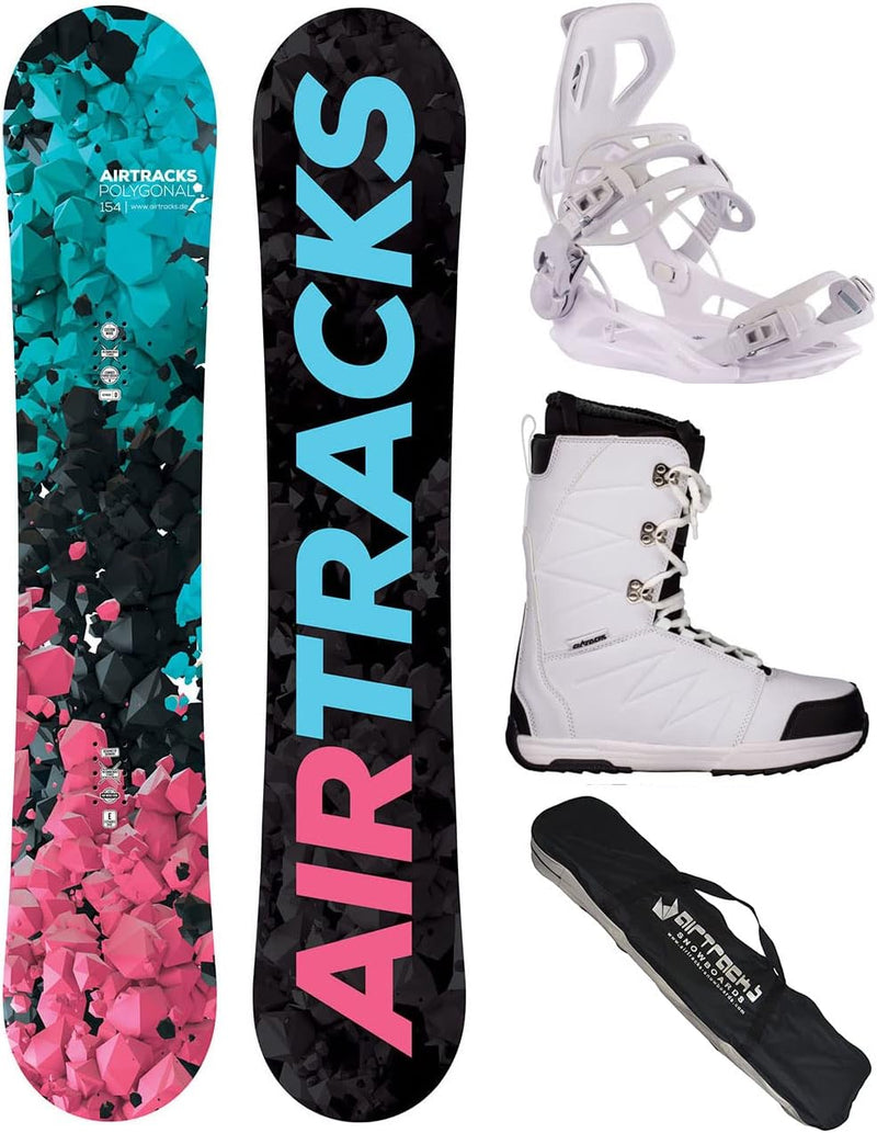 Airtracks Damen Snowboard Set Polygonal Hybrid Rocker + Bindung Master W Fastec + Boots + Sb Bag / 1