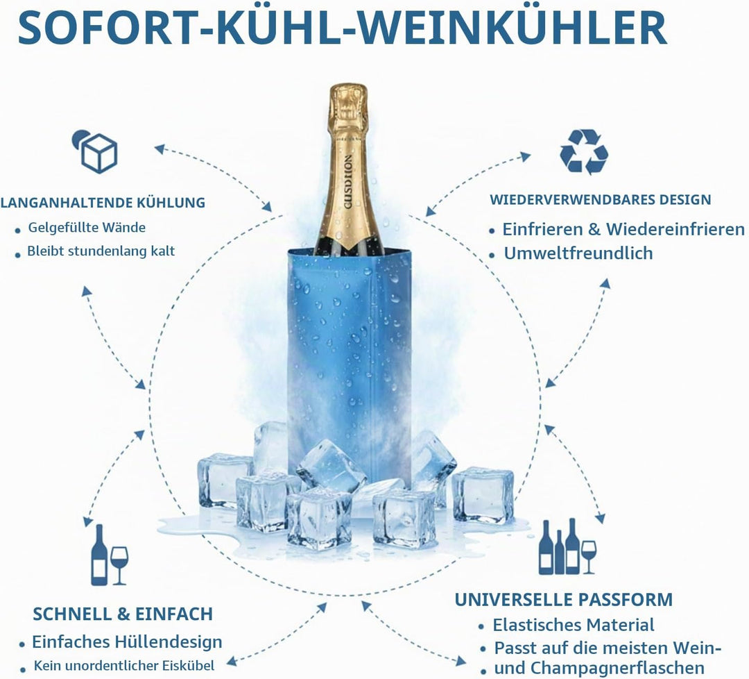 Ice Wine Sleeve Cooler - Universal Gel Cooled Bottle Holder for Red, White &amp; Champagne, Freestanding