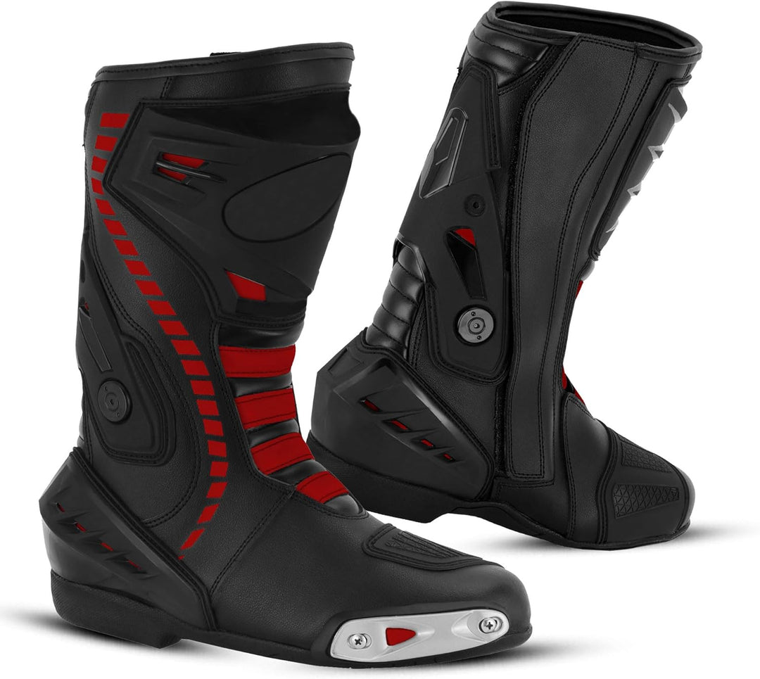 Vaster Moto Motorradschuhe für Herren, Rennstiefel aus Leder, wasserdicht, knöchellang, rutschfeste