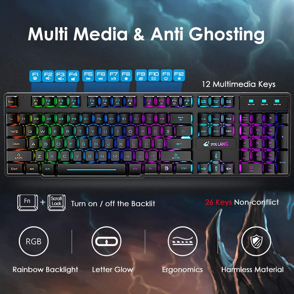 Kabellose Tastatur mit Regenbogen-Hintergrundbeleuchtung, 2,4 G, wiederaufladbar, mechanische Haptik