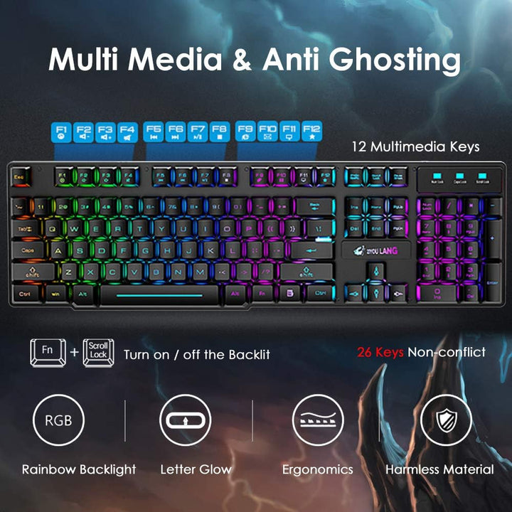 Kabellose Tastatur mit Regenbogen-Hintergrundbeleuchtung, 2,4 G, wiederaufladbar, mechanische Haptik