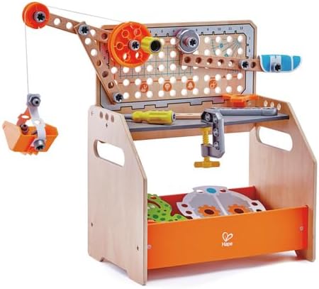Hape Junior Inventor Tüftler-Arbeitstisch Experimentierset, Mint-Spielzeug, ab 4 Jahre 36 x 24,5 x 4