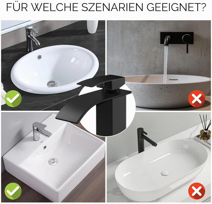 Wasserfall Wasserhahn Bad Waschtischarmatur Einhebelmischer Waschbecken Wassersparend &amp; Spritzwasser